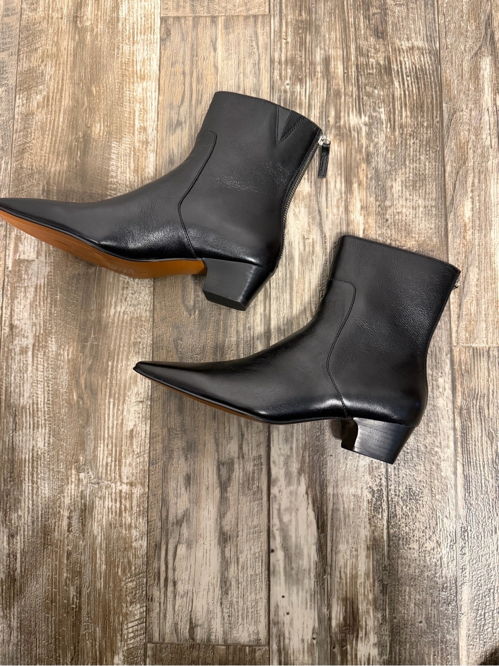 NWOB Madewell Black Square Toe Leather Ankle Boots Size 8.5 - Picture 11 of 16